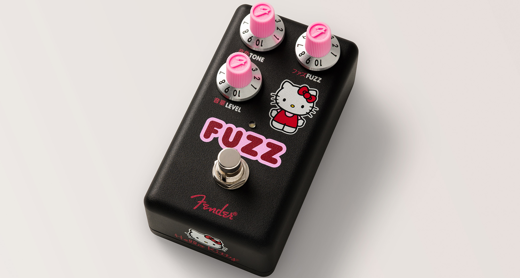 The Fender Hello Kitty Fuzz is now available in black – and it's still as cute as before with pink knobs and the iconic kitten on the enclosure