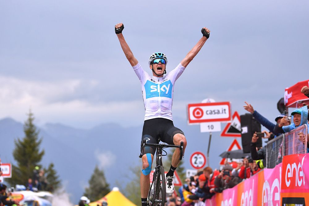 Chris Froome (Team Sky) wins on the Monte Zoncolan, stage 14 at the Giro d'Italia