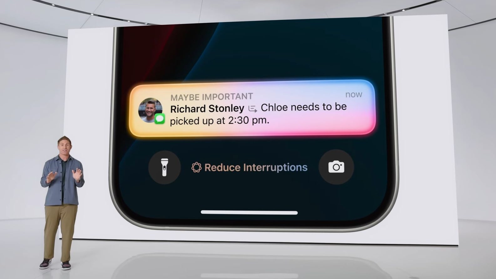 Apple Intelligence being demonstrated at Apple's Worldwide Developers Conference (WWDC) in 2024.