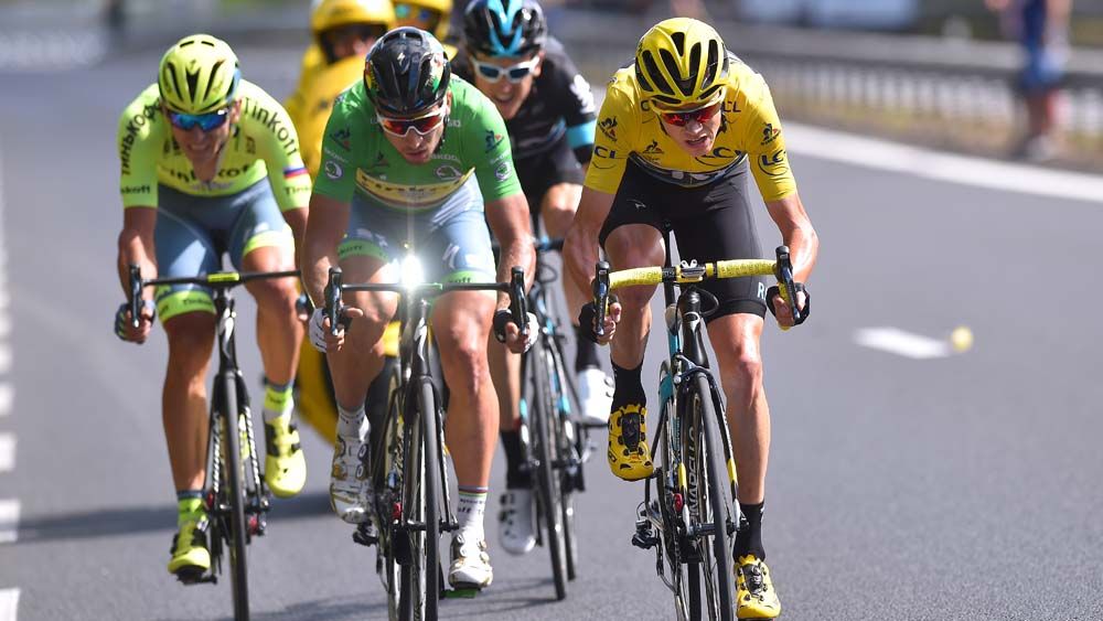 Tour de France leader Chris Froome and green jersey Peter Sagan attack on a windy stage 11 to Montpellier