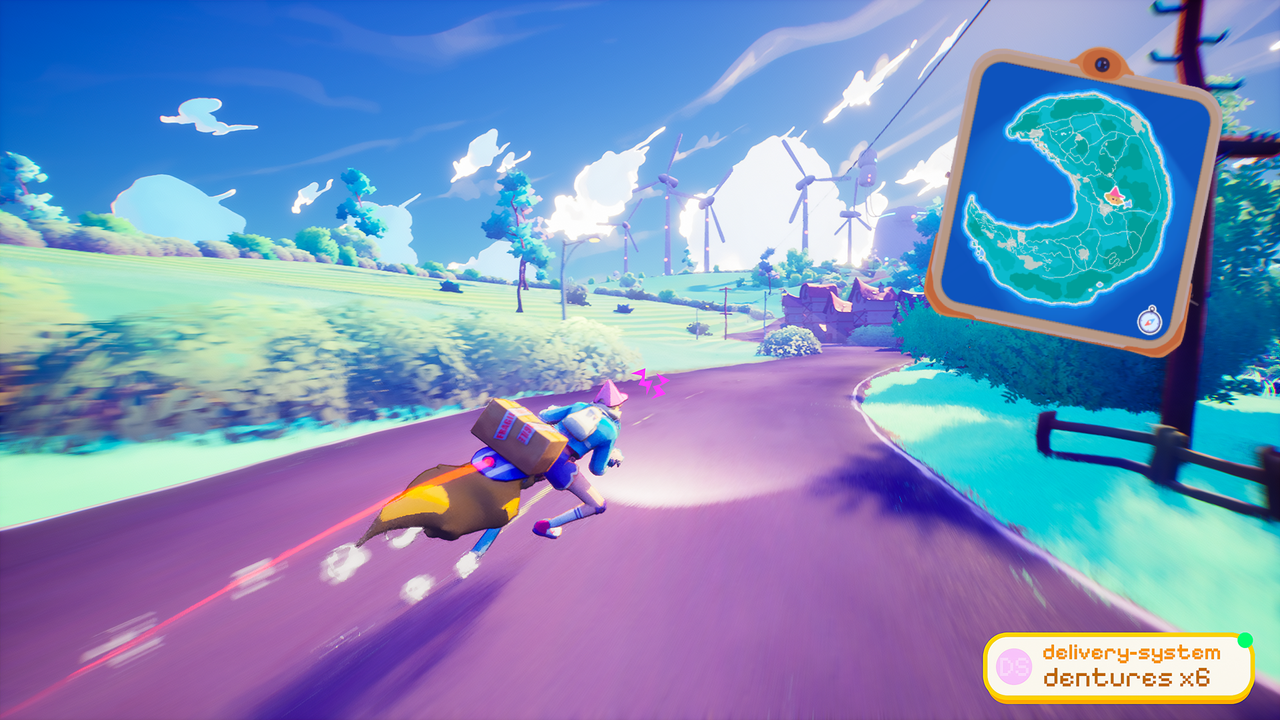 Electric Saint's Crescent County made in Unreal Engine 5; screens of a broomstick racing game
