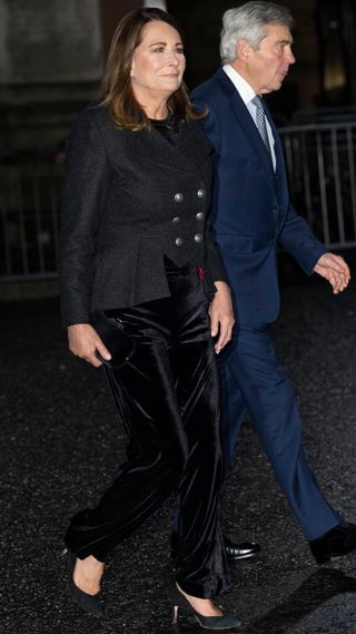 Carole Middleton attends the "Together At Christmas" Carol Service wearing an all-black outfit on December 8, 2023