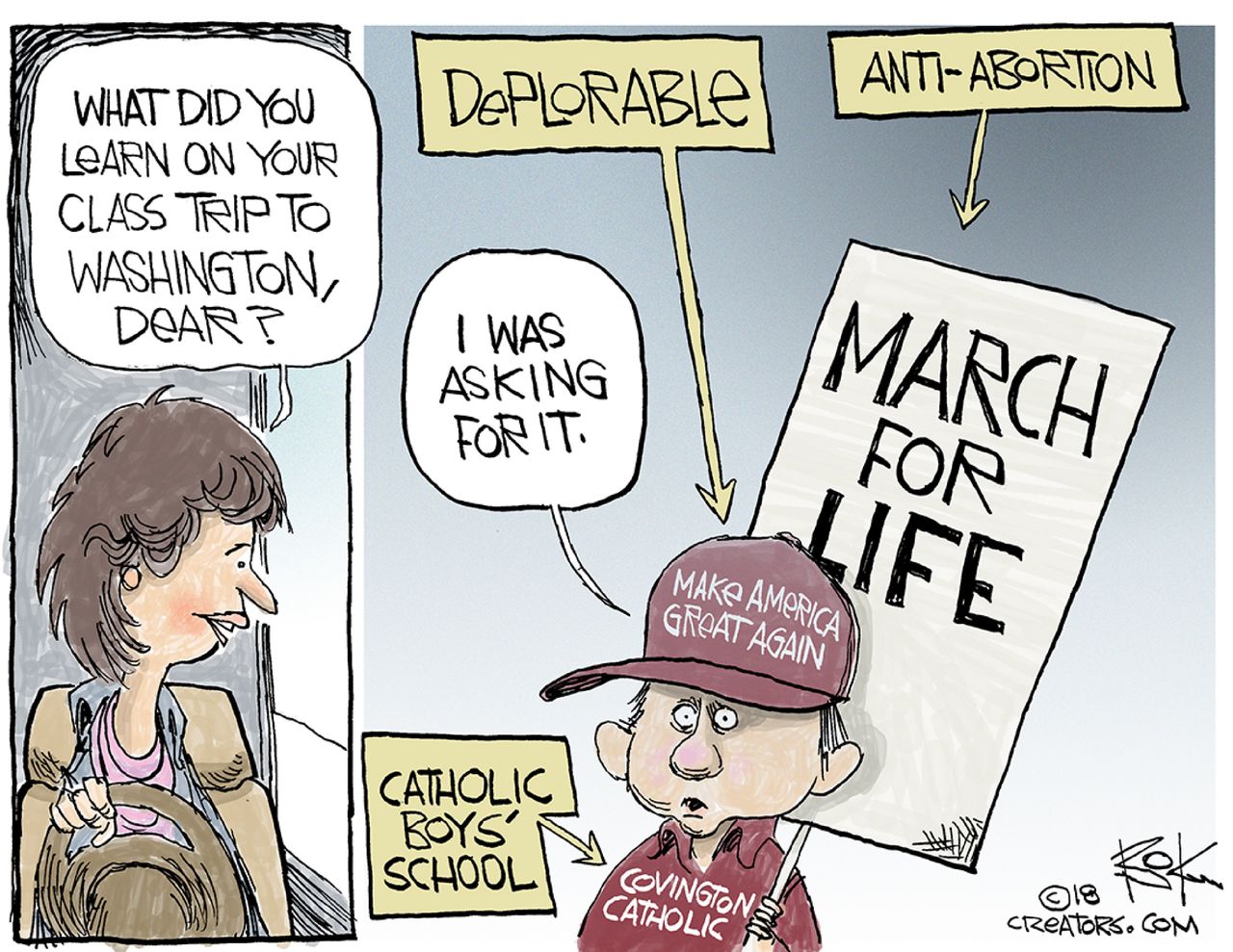 Political cartoon U.S. covington&amp;amp;nbsp;MAGA teens media bias