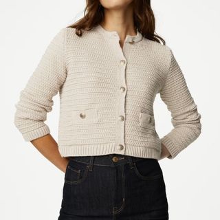 Cotton Blend Textured Knitted Jacket