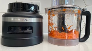 The KitchenAid KFP1319 food processor having just been used to grate carrot