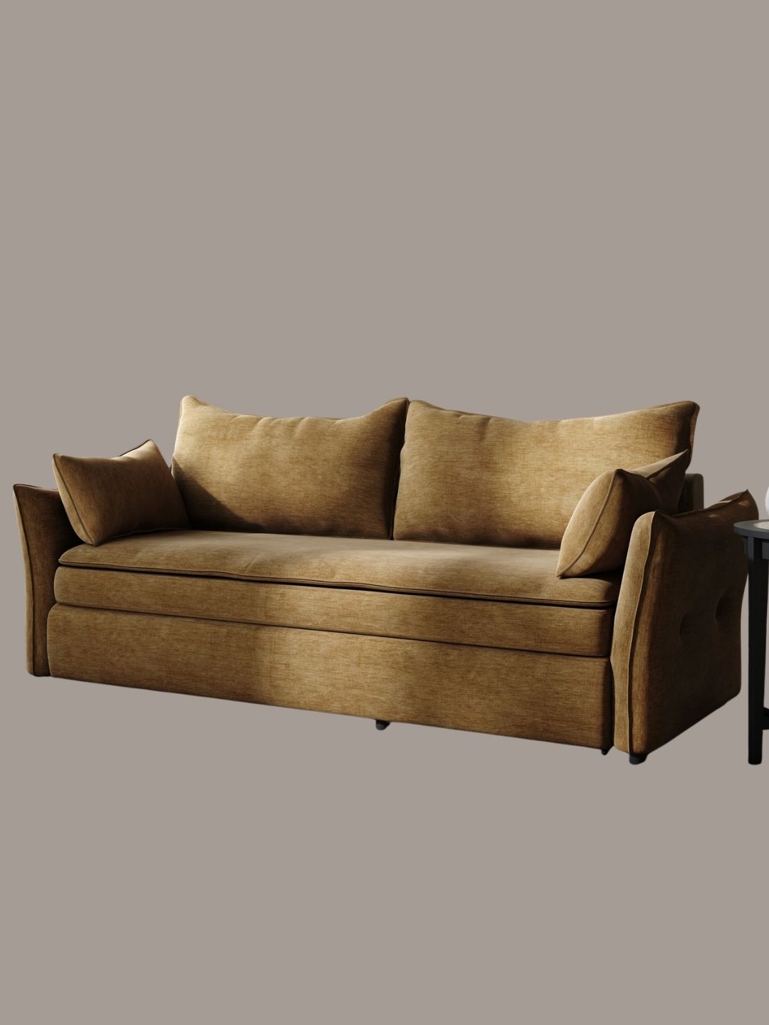 Gaia, 3 Seater Pull-Out Sofa Bed With Storage in Caramel Brown Chenille