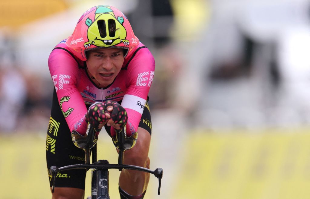 EF EducationEasypost teams Swiss rider Stefan Bissegger cycles to the finish line during the 1st stage of the 109th edition of the Tour de France cycling race 132 km individual time trial stage in Copenhagen in Denmark on July 1 2022 Photo by Thomas SAMSON AFP Photo by THOMAS SAMSONAFP via Getty Images