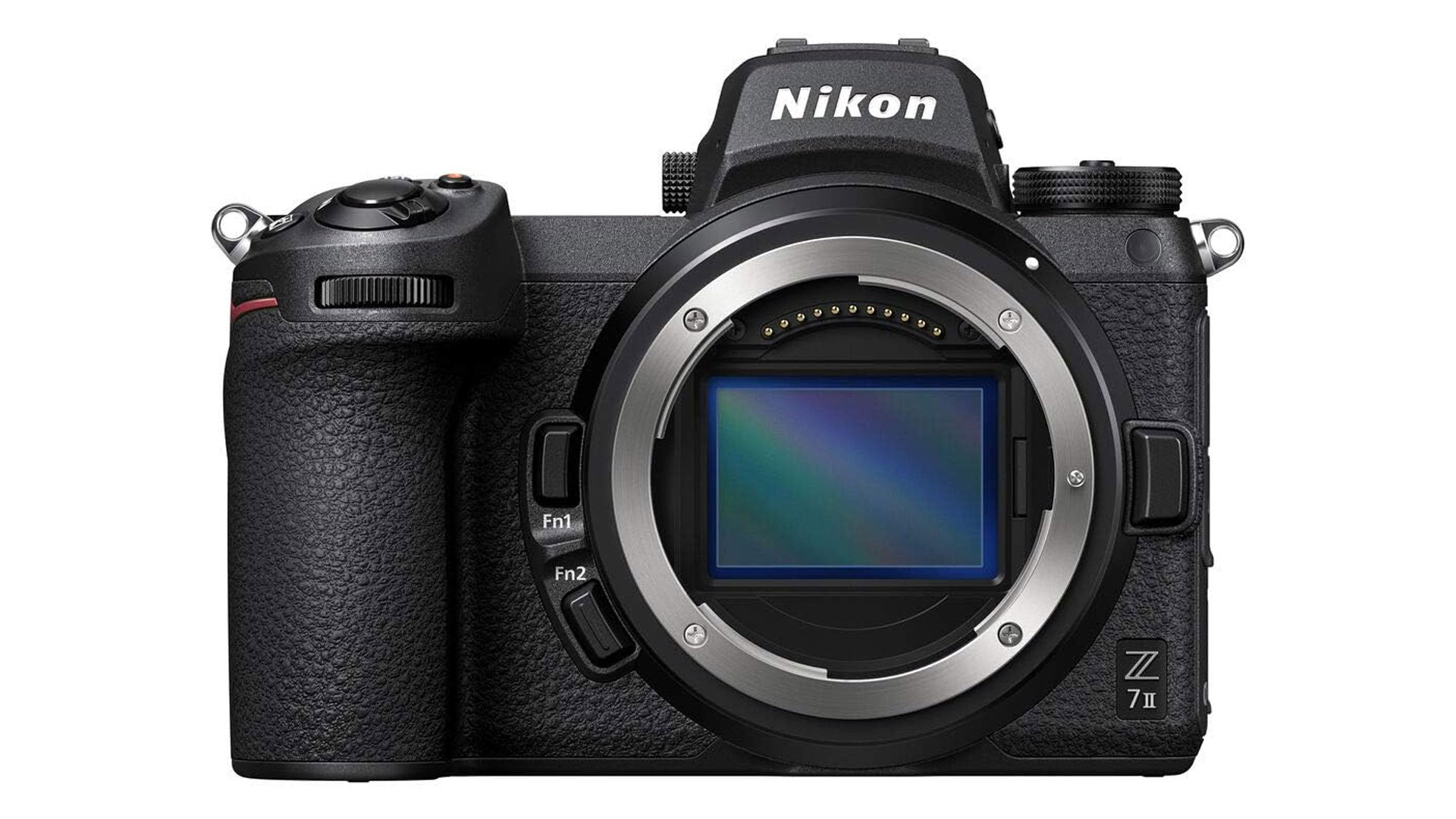 The Nikon Z7 in front of a white background.