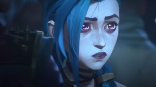 Jinx watching people pass her in the Arcane Season 2 trailer.