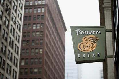 The Panera Bread logo hangs in Chicago