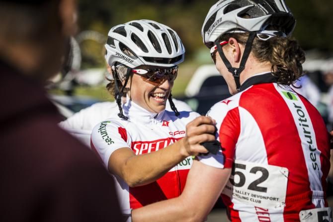 Lizzie Williams celebrates with team mate