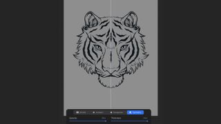 An art piece of a tiger in the Procreate app using the symmetry tool