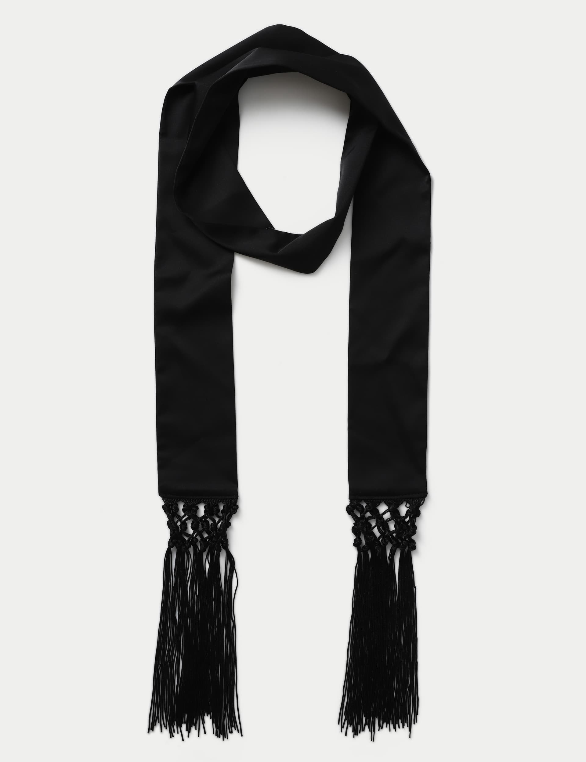 Black Tuxedo Tassel Skinny Scarf
