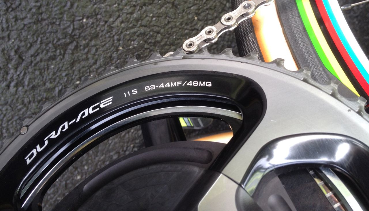 Peter Sagan was kitted out with a 53x44 for his Roubaix recon