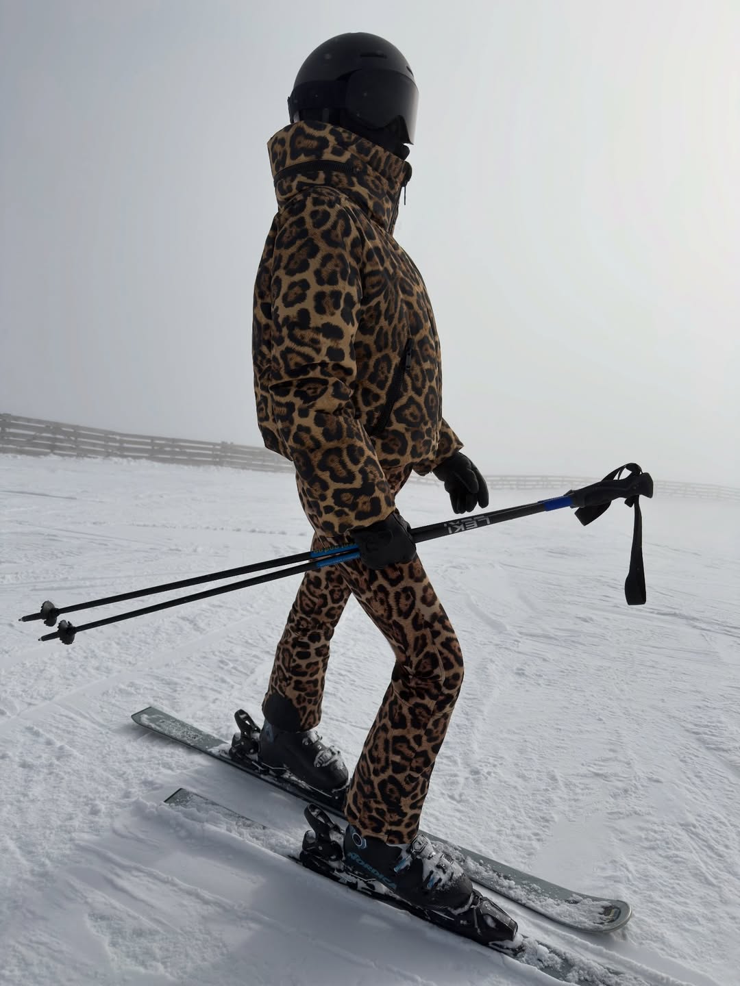 flavia stuttgen wears leopard print ski wear