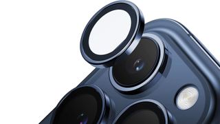 Closeup on a camera lens protector for Apple iPhone 15 Pro/Max