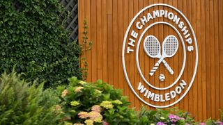 Logo pictured on the eve of the 2024 Wimbledon Championships at The All England Lawn Tennis and Croquet Club in Wimbledon, southwest London, on June 30, 2024.