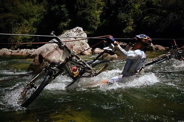 Rebecca Rusch's adventure racing background came in handy when crossing this stream.