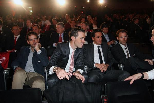 Ezequiel Mosquera, Samuel Sanchez, Alberto Contador and Alejandro Valverde at the presentation.