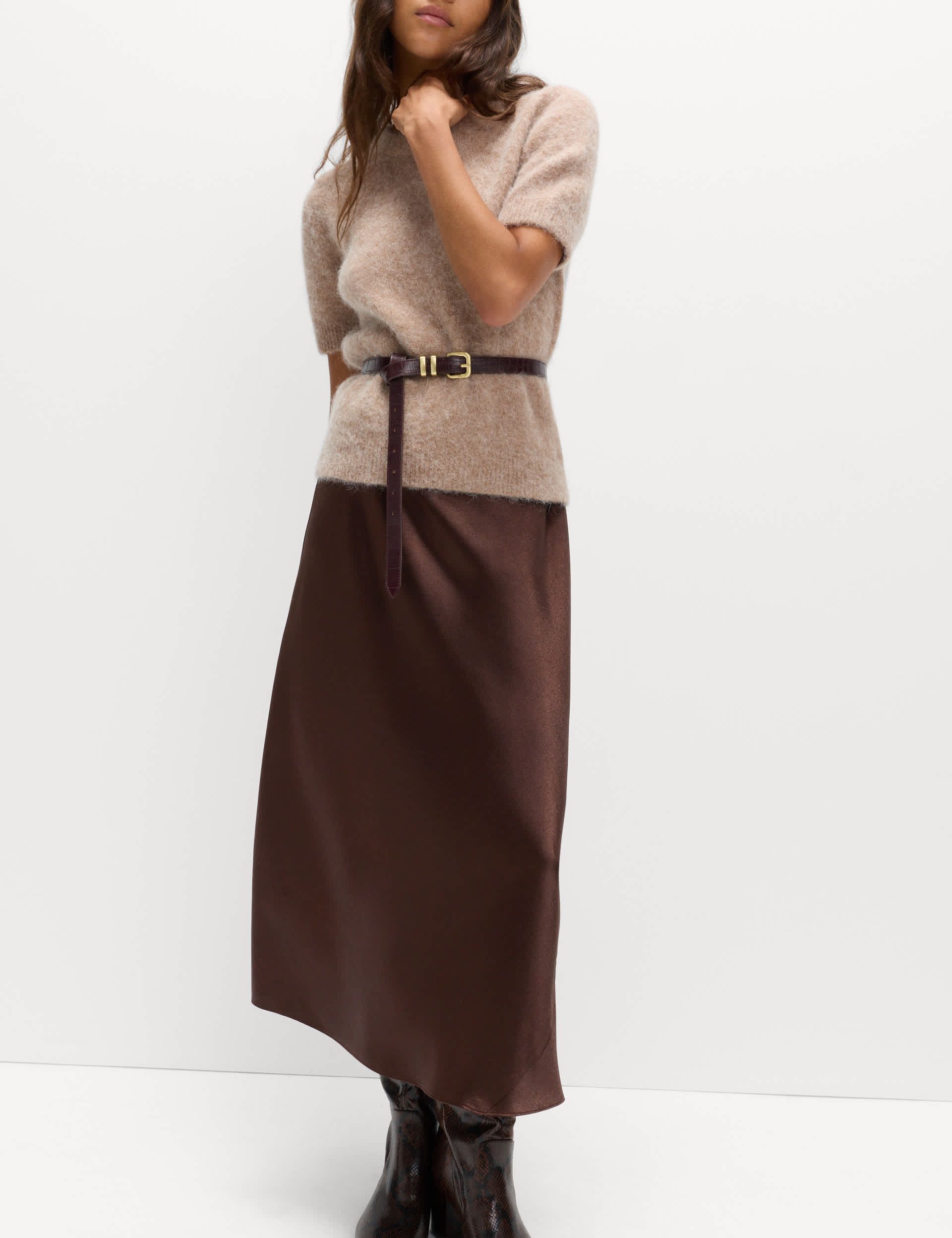Satin Midi A-Line Skirt