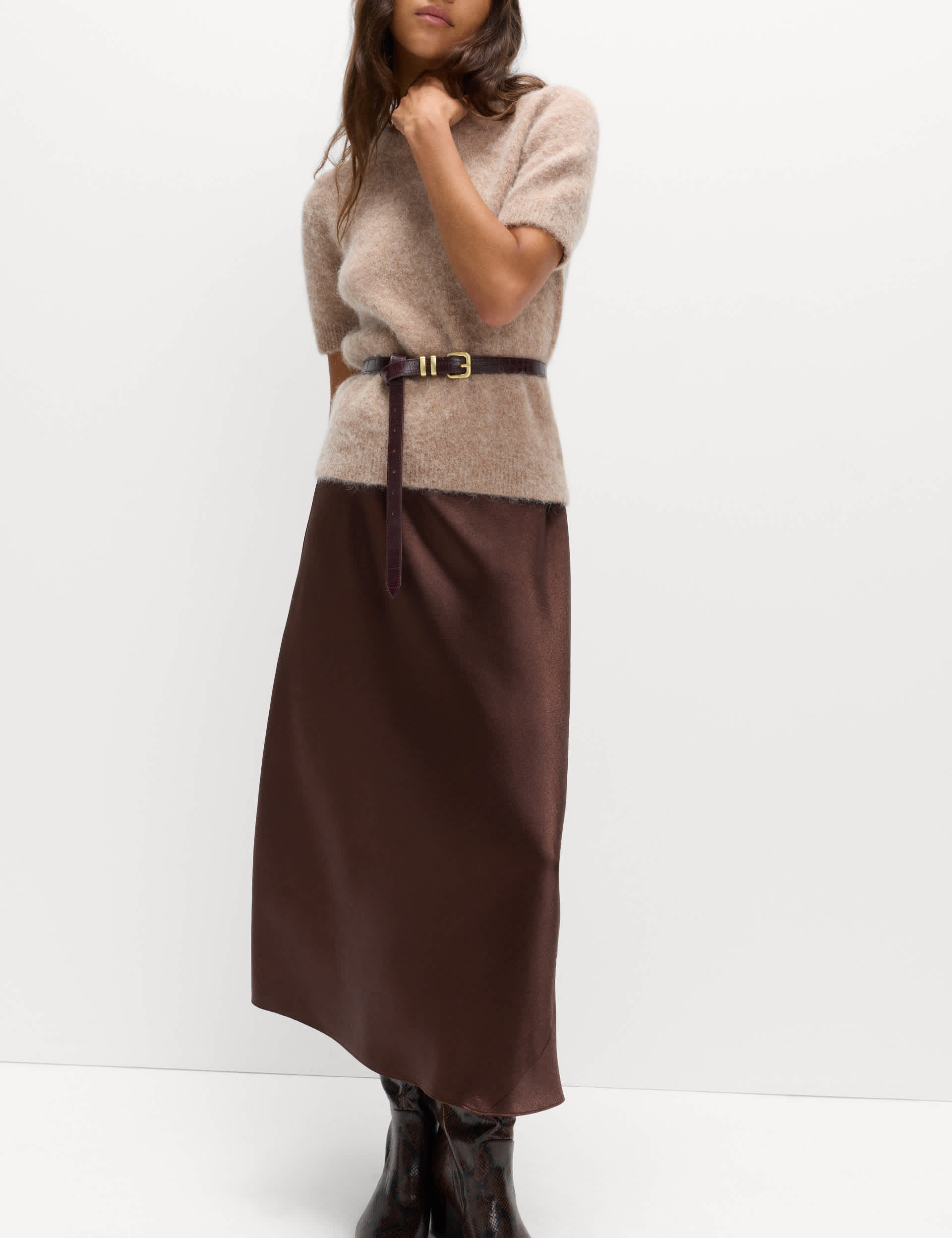 Satin Midi A-Line Skirt