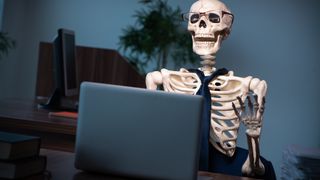 Skeleton using a laptop