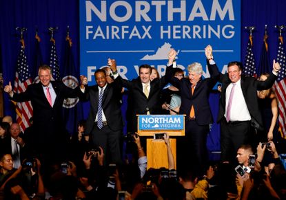 Ralph Northam celebrates his election win in Virginia