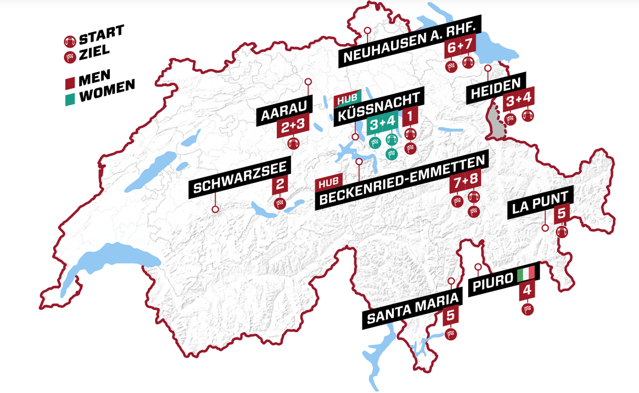 Tour de Suisse 2025 map of host cities
