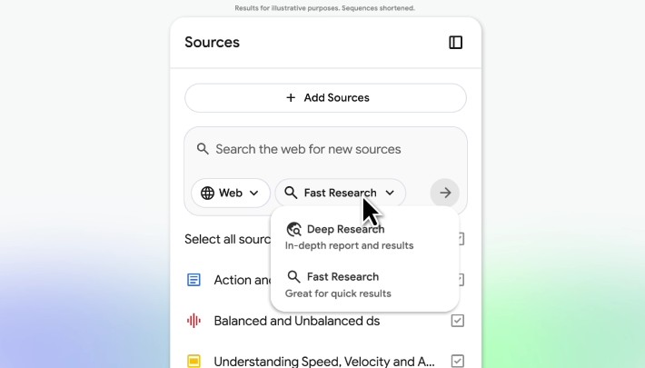 Deep Research option in NotebookLM