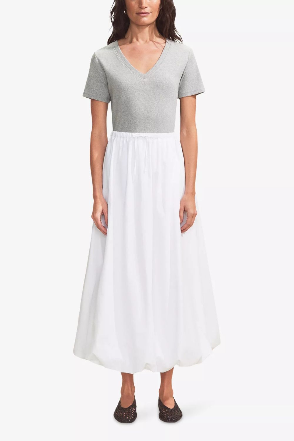 Bubble-Hem Flared Cotton Maxi Skirt