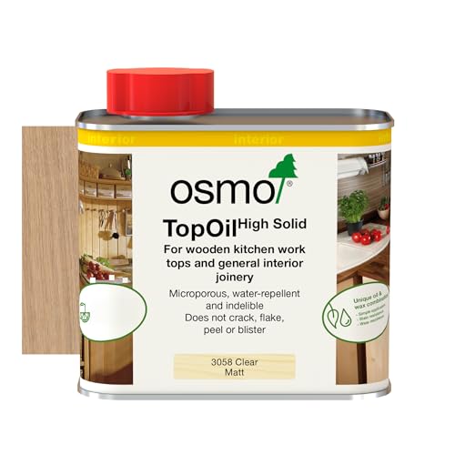Osmo Topoil - High Solid Oil 3058, Clear Matt, 500ml - Durable Oil for Wooden Kitchen Surfaces, Water-Resistant &amp;amp; Food Safe, Wood Treatment &amp;amp; Wood Finish