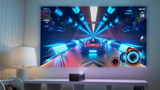 Philips Screeneo U4 projecting games on wall in living room