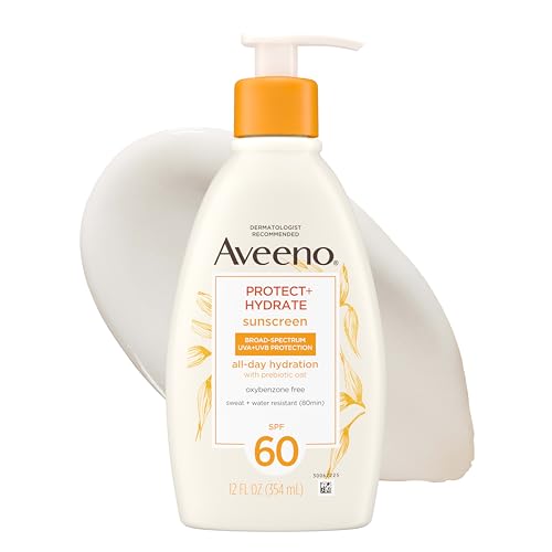 Aveeno Protect + Hydrate Moisturizing Body Sun Lotion With Wide Spectrum Spf 60 and Prebiotic Oats, Paraben- and Oil-Free, Pump Bottle, 12 Oz