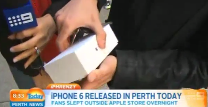 Australian drops his new iPhone 6 on live television