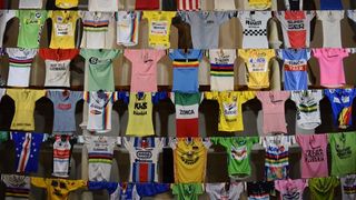 A vast array of historic jerseys decorate the wall at the head of the church interior