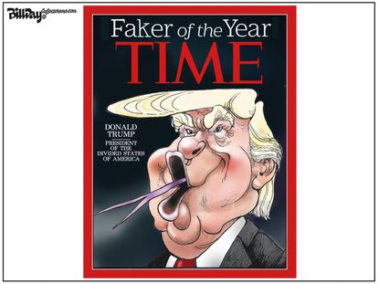Political cartoon U.S. Trump tweets Time Person of the Year