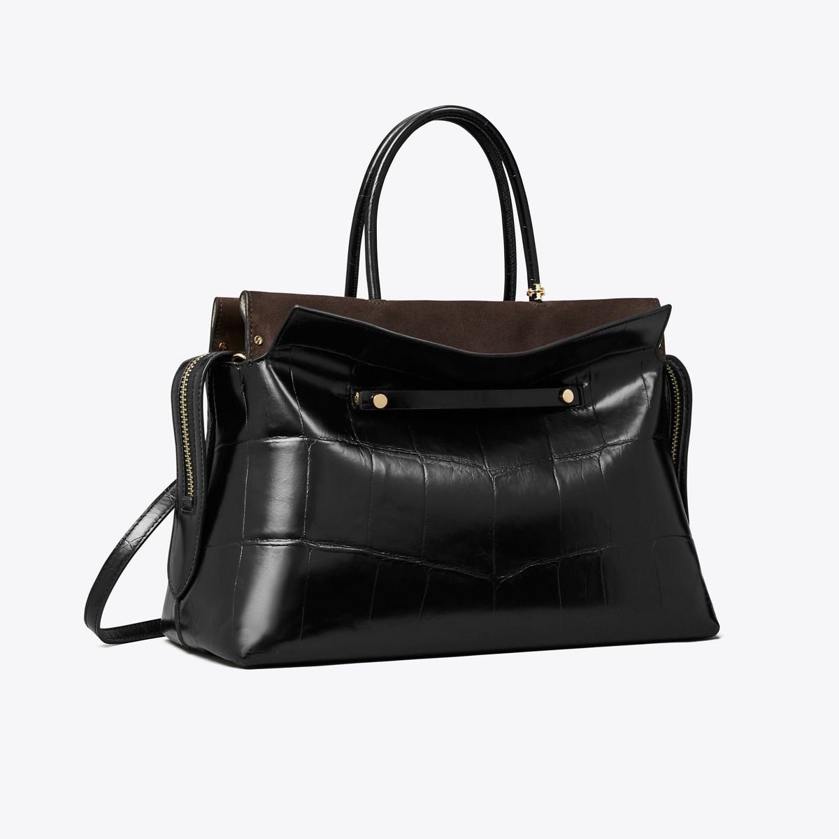 Large Mercer Croc Embossed Satchel in Black, Size Os