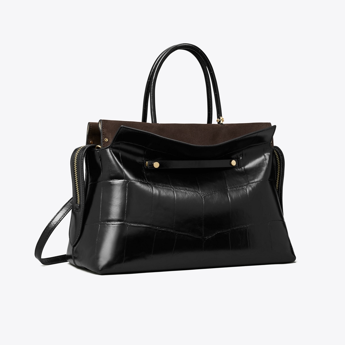 Large Mercer Croc Embossed Satchel in Black, Size Os