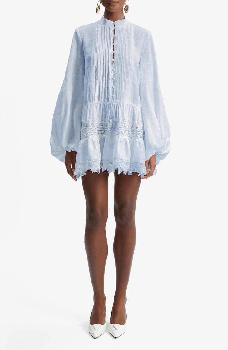 Antonia Lace Trim Long Sleeve Cotton & Linen Minidress