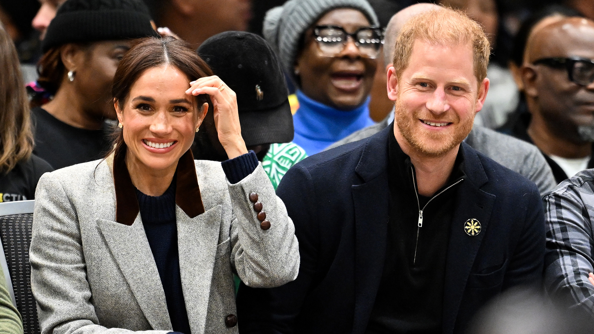 VANCOUVER, BRITISH COLUMBIA - FEBRUARY 09: Meghan, Duchess of Sussex and Prince Harry, Duke of Sussex attend the wheelchair basketball match between the USA v Nigeria during day one of the 2025 Invictus Games at the Vancouver Convention Centre on February 09, 2025 in Vancouver, British Columbia. (Photo by Samir Hussein/WireImage)