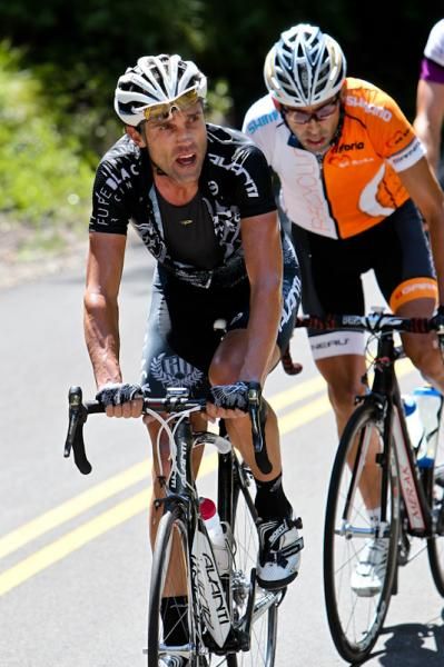 Glen Chadwick (Pure Black Racing) leading the break on the way to the KOM.
