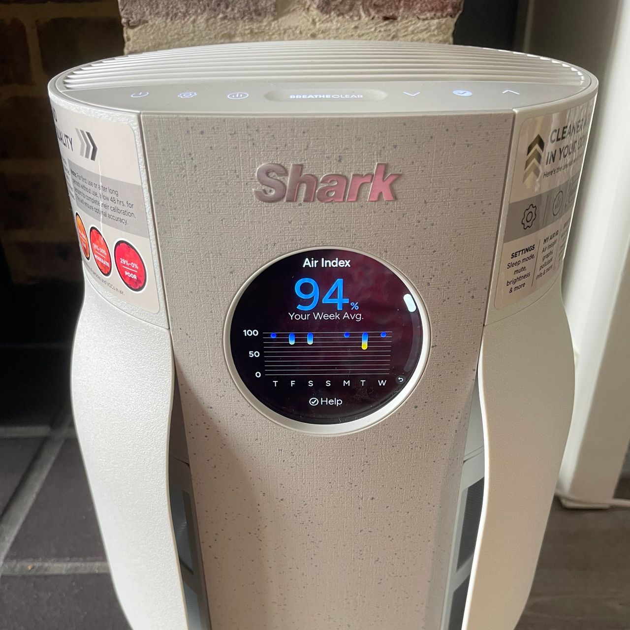 Air index levels of the Shark BreatheClear Compact Air Purifier with NeverChange6