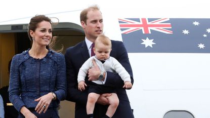 Kate Middleton, Prince William and Prince George leaving plane in Australia