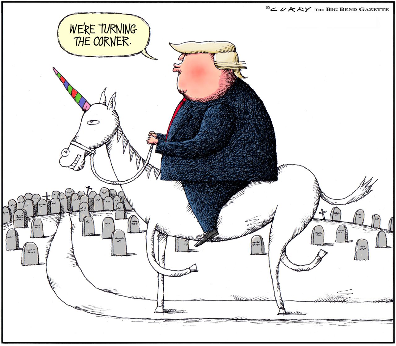 Political Cartoon U.S. Trump COVID deaths