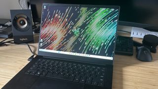 close up on Razer Blade 14 screen and keyboard
