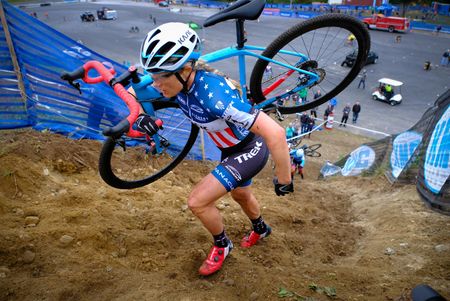 Katie Compton (Trek Panache) racing in fourth position during lap two