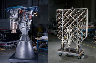 This SpaceX Merlin rocket engine and grid fin, which were used in the launch of Falcon 9 missions, will go on display at the National Air and Space Museum. 