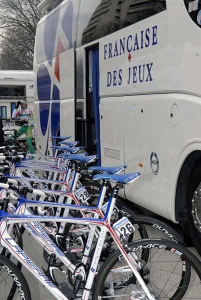 The bikes were ready to go at the Francaise Des Jeux team truck.