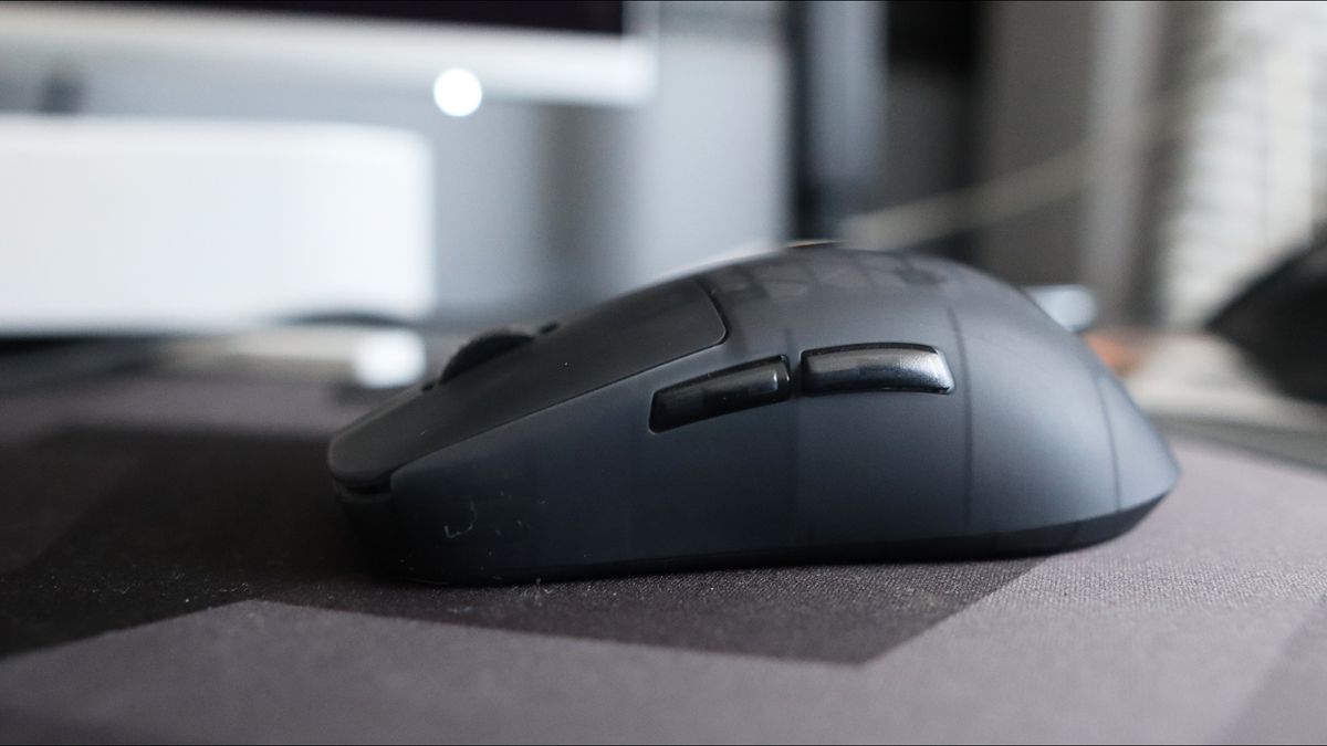 An Endgame Gear OP1w 4K gaming mouse on a desk.