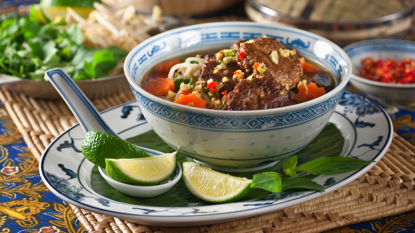 Vietnamese bún chả grilled pork and noodle soup